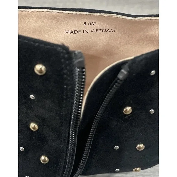 Kate Spade Starr Studded Ankle Boots Black Kid Suede Size 8.5M New Defaced